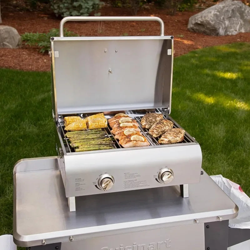 Cuisinart CGG-306 Chef's Style Portable Propane Tabletop 20,000, Professional Gas Grill, Two 10,000 BTU Burners, Stainless Steel