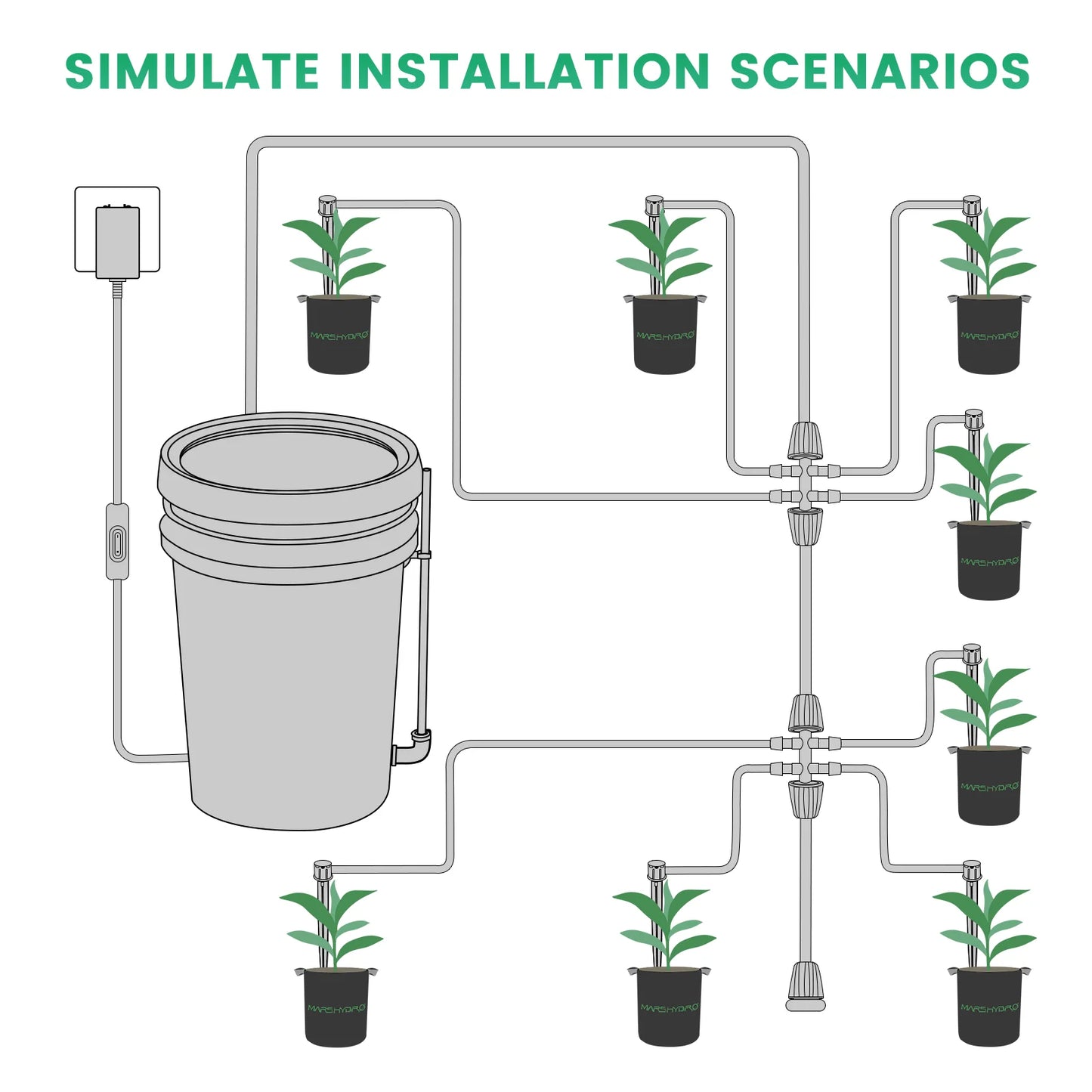 MARS HYDRO Hydroponics Growing System-12 Pods Indoor Watering System Drip Irrigation Kit Herb Garden Kit Indoor LED