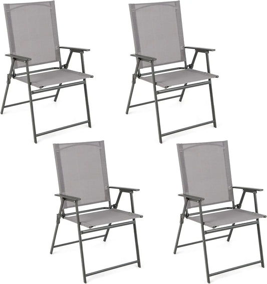 Patio Folding Chairs Set of 2/4, Outdoor Lawn Chairs with Rustproof Metal Frame, Portable Dining Chairs