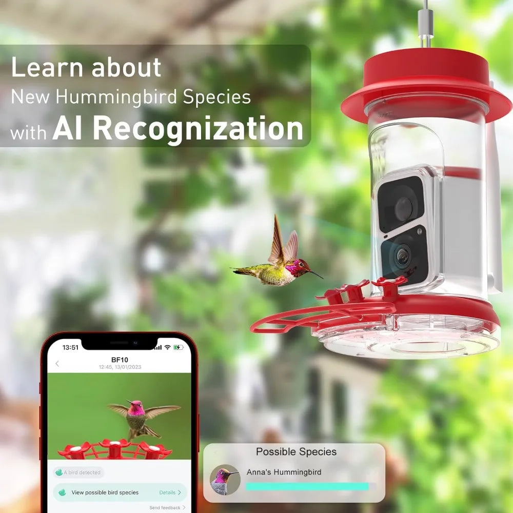 Soliom Humbirdy-Hummingbird Feeder Camera with Ant Moat,Bee Proof,AI Identify Bird Species,(16 Ounces)