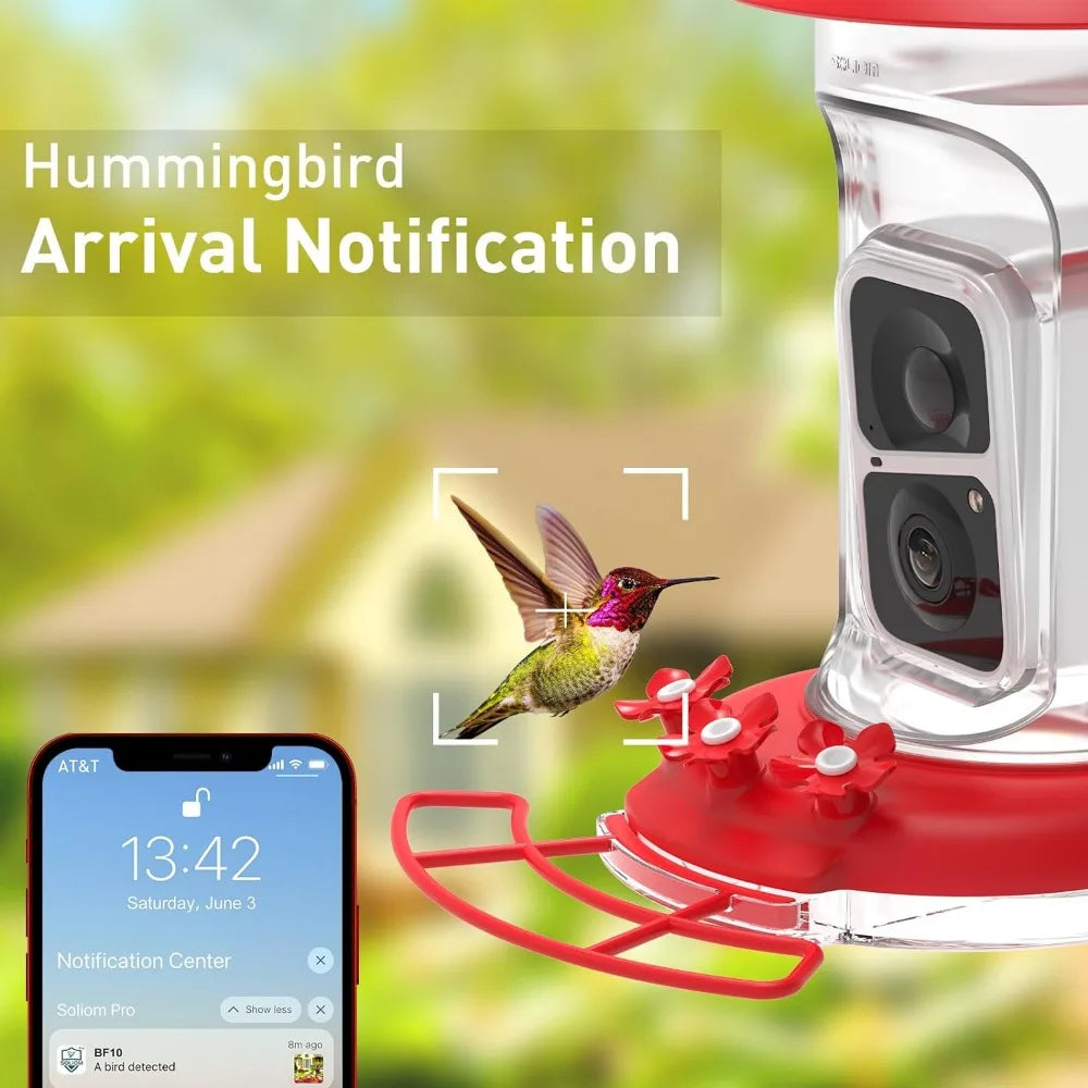 Soliom Humbirdy-Hummingbird Feeder Camera with Ant Moat,Bee Proof,AI Identify Bird Species,(16 Ounces)