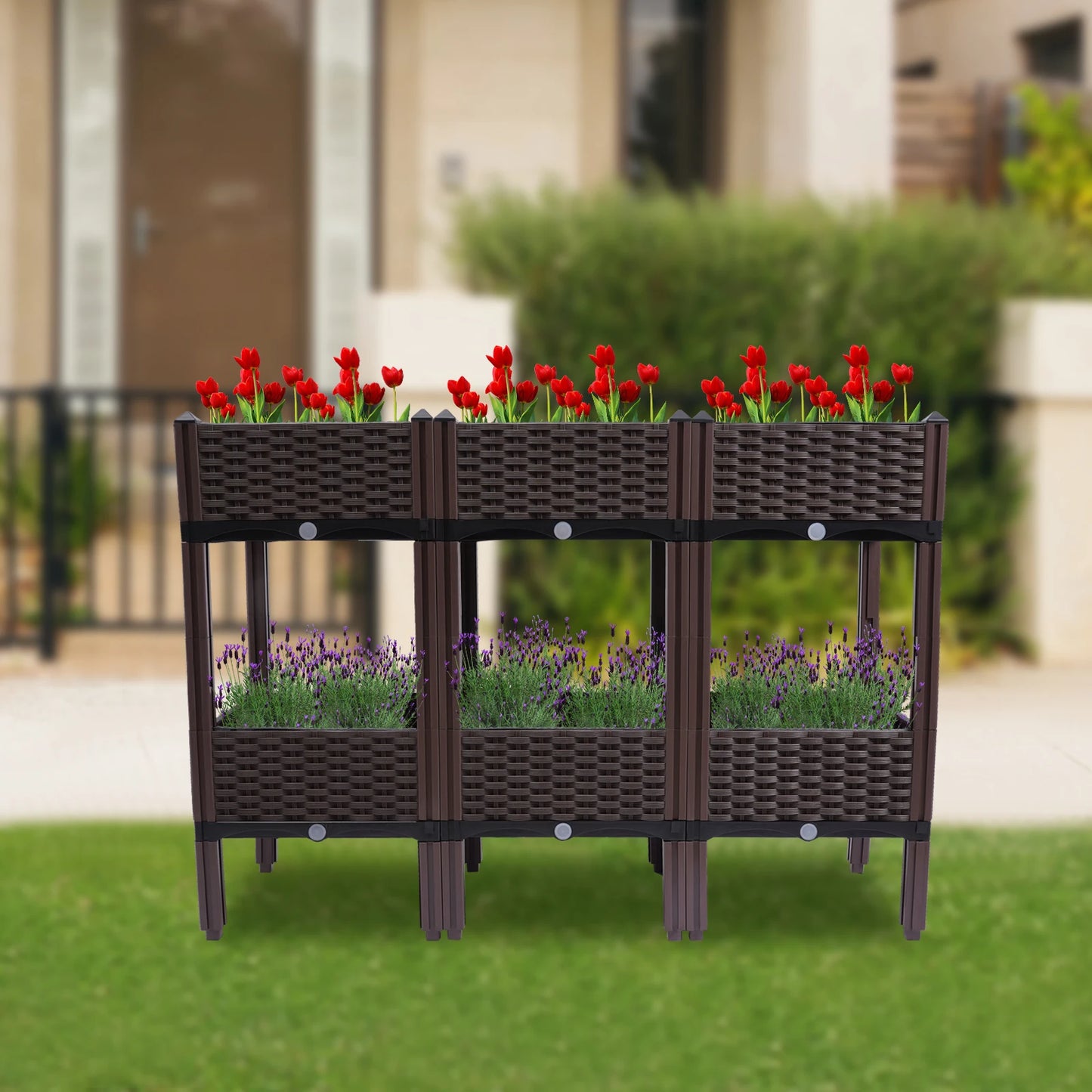 Elevated Square Plastic Raised Garden Bed Planter Box Self-Watering