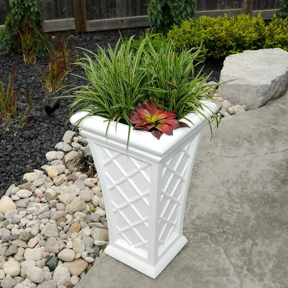 Tall Self-Watering Polyethylene Planter White