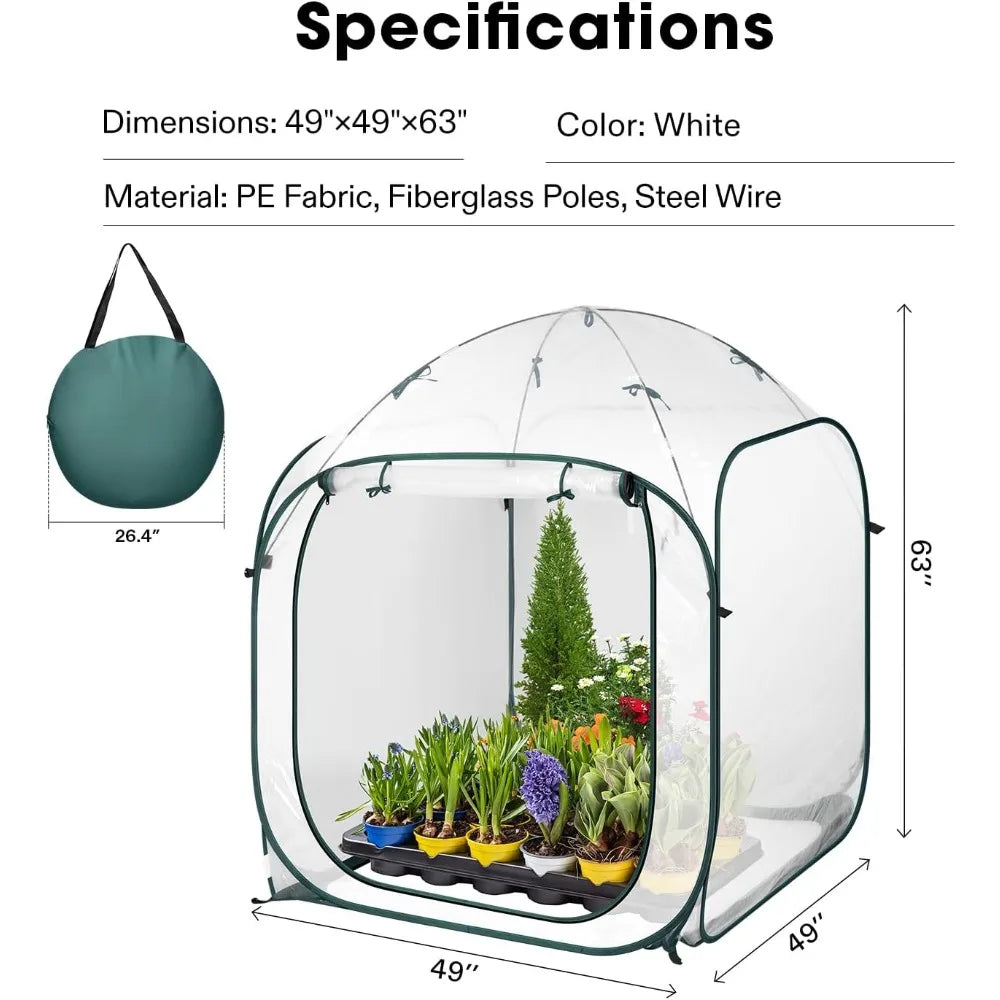 Greenhouse Garden 49x49x63-Inch Portable Walk-in Greenhouse Instant Pop-up and Folding Wind Ropes Included