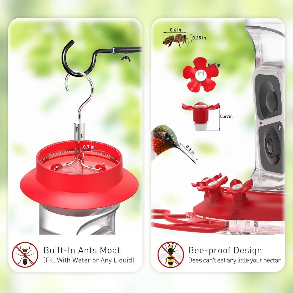 Soliom Humbirdy-Hummingbird Feeder Camera with Ant Moat,Bee Proof,AI Identify Bird Species,(16 Ounces)