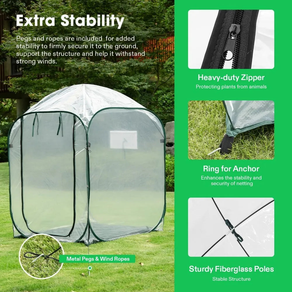 Greenhouse Garden 49x49x63-Inch Portable Walk-in Greenhouse Instant Pop-up and Folding Wind Ropes Included