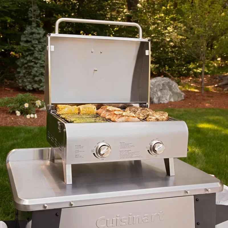 Cuisinart CGG-306 Chef's Style Portable Propane Tabletop 20,000, Professional Gas Grill, Two 10,000 BTU Burners, Stainless Steel