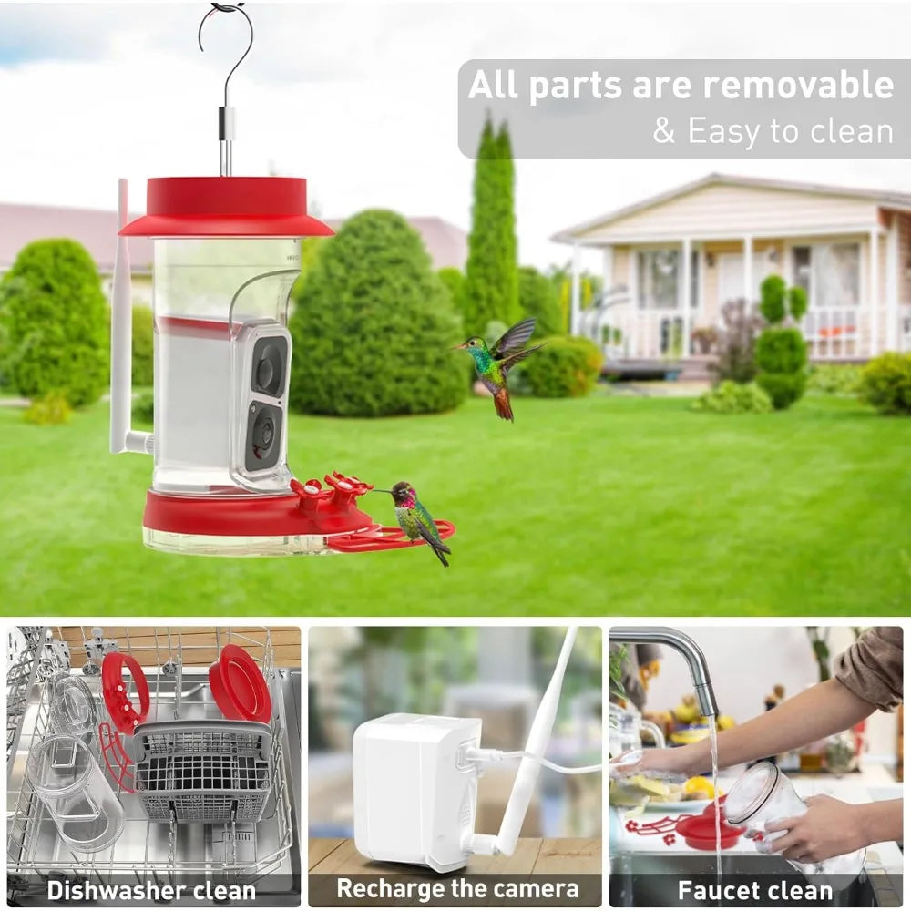 Soliom Humbirdy-Hummingbird Feeder Camera with Ant Moat,Bee Proof,AI Identify Bird Species,(16 Ounces)