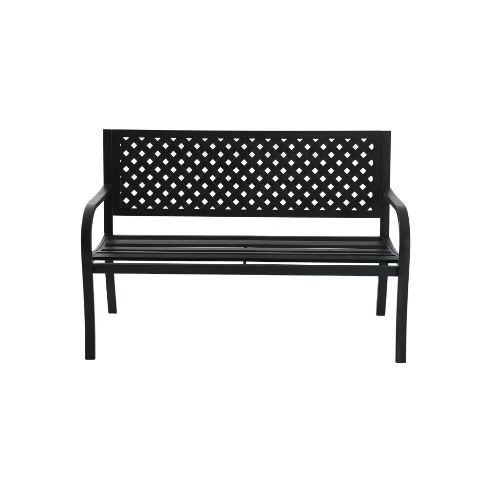 Outdoor Durable Steel Bench - Black  Garden Bench Outdoor